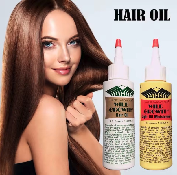 Beautiful woman with healthy hair using Wild Growth Hair Oil